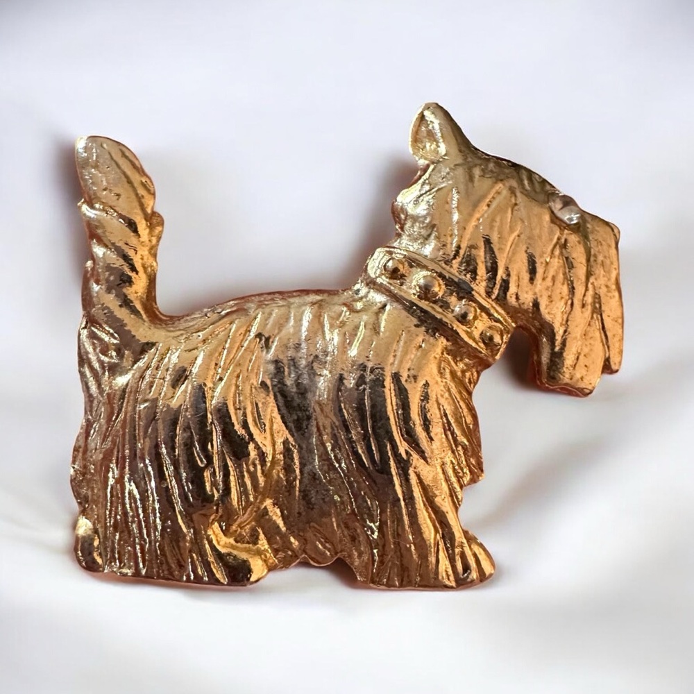 Vintage Scottie dog enamel puppy dog pet gold tone brooch pin